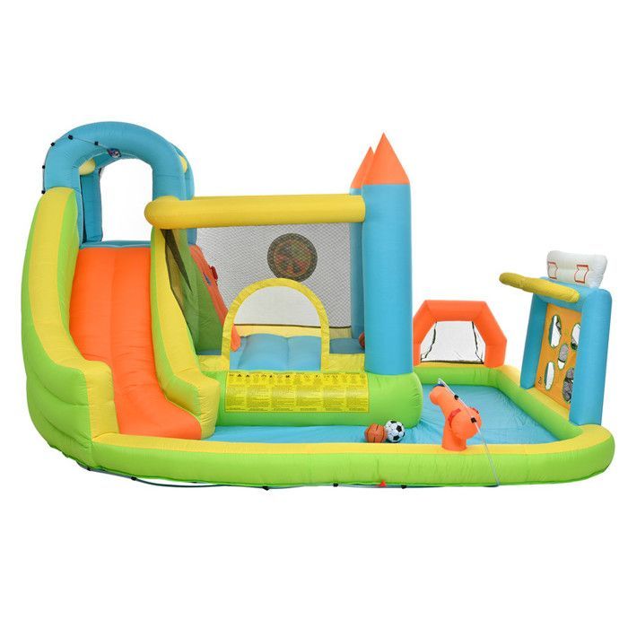 Château gonflable pour enfants - 360x320x200 cm - Coloré - Tissu Oxford - Soufflerie 450W - Toboggan aquatique