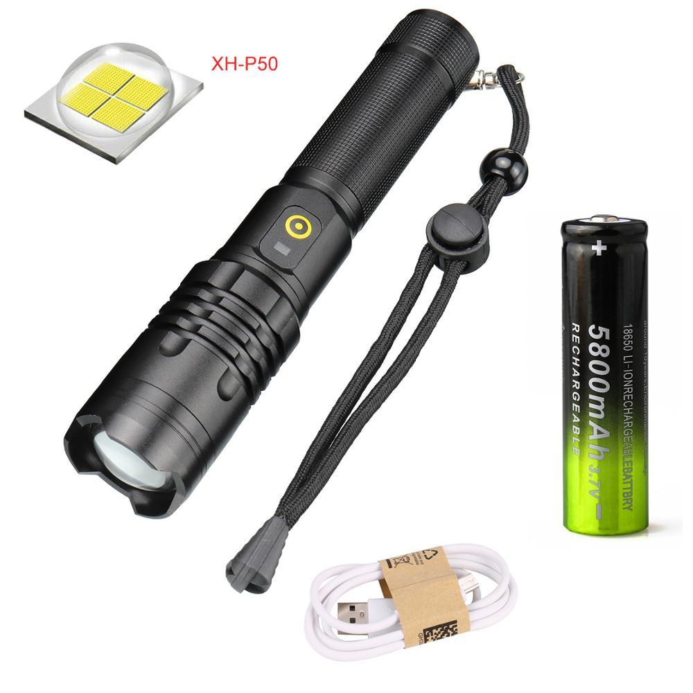 Linternas LED USB XPH50, 3 modos, linterna telescópica con zoom, linterna 18650, linterna LED portátil.