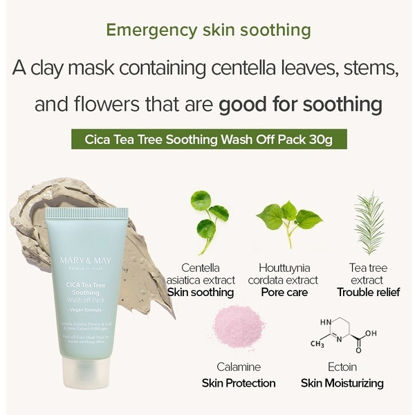 Mary & May CICA Tea Tree Beroligende Vask-Off-pakke 30g