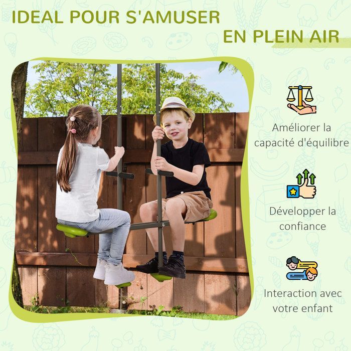 Balançoire agrès vis-à-vis - Outsunny - pour enfants portique jardin installation facile - acier plastique - 3 à 6 ans - vert