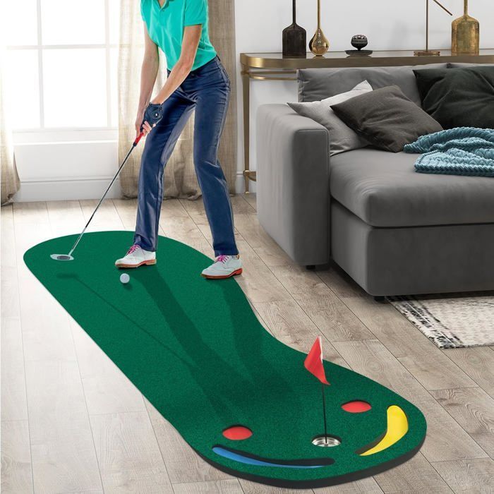 Tapete portátil para practicar golf - COSTWAY - 300 x 96 cm - Superficie True-roll - 3 hoyos - 2 obstáculos
