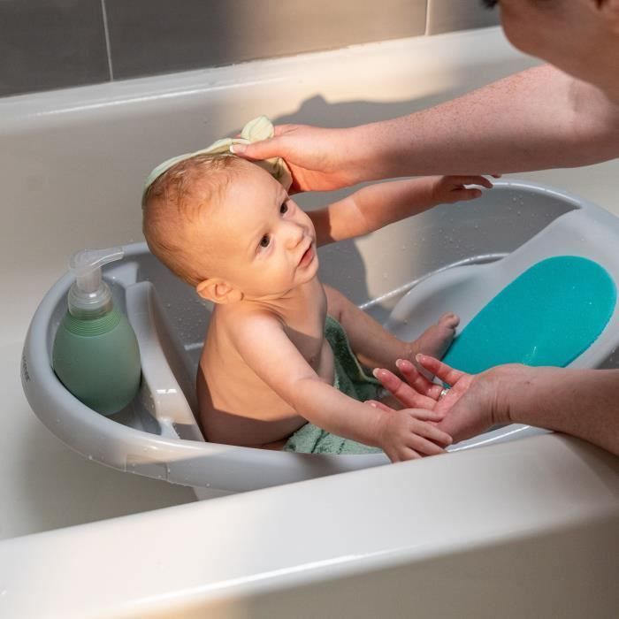 Bañera convertible INGENUITY para bebés, extragrande, cómoda, con asiento tipo hamaca de tela suave, hasta 24 meses.