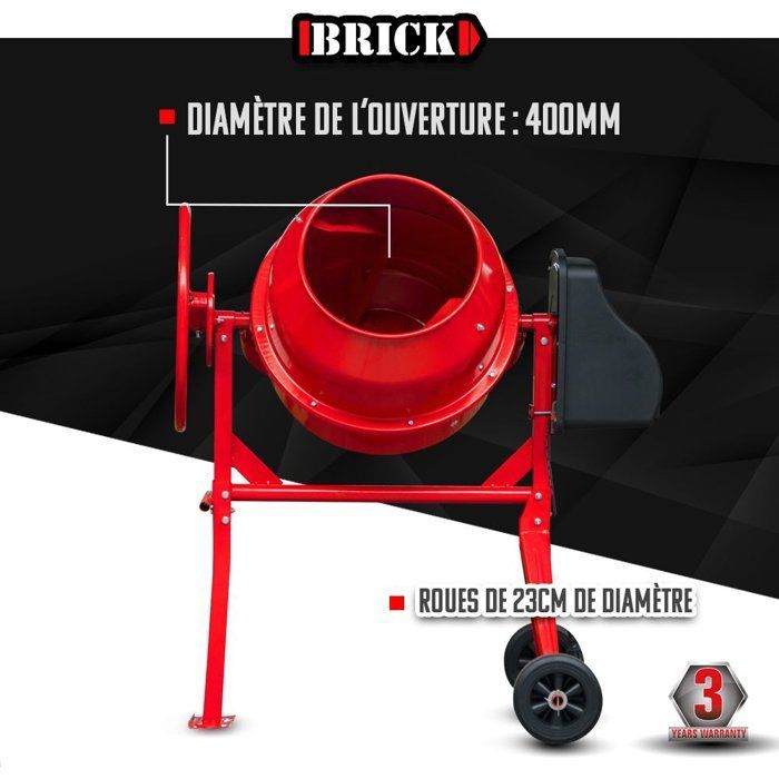 Bétonnière électrique - BRICK - BET650-160 - 650 W - Tambour 160 L - Monophasé
