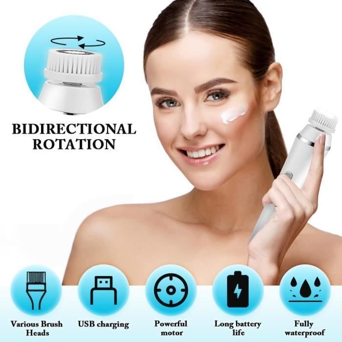 Cepillo facial eléctrico recargable para limpiar, exfoliar y masajear el rostro.