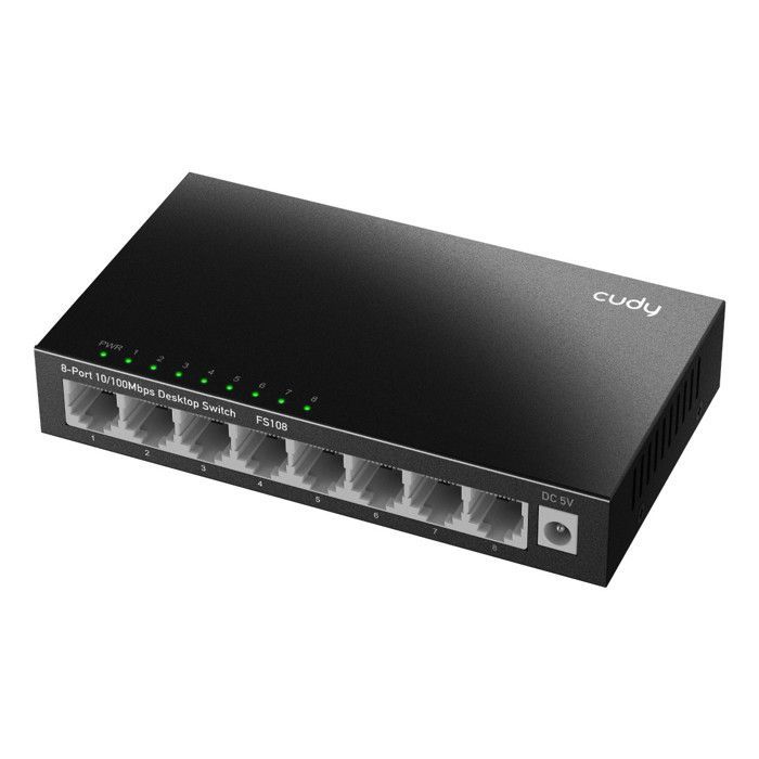 Switch di rete non gestito - CUDY - FS108 - 8 porte Fast Ethernet - Plug-and-Play - Metallo nero