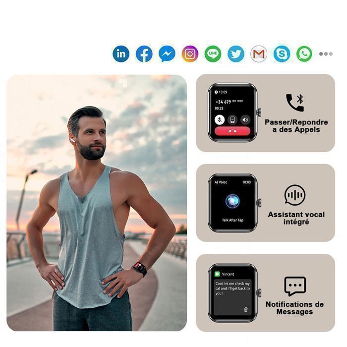 Smartwatch masculino com chamadas Bluetooth, tela HD de 1,85