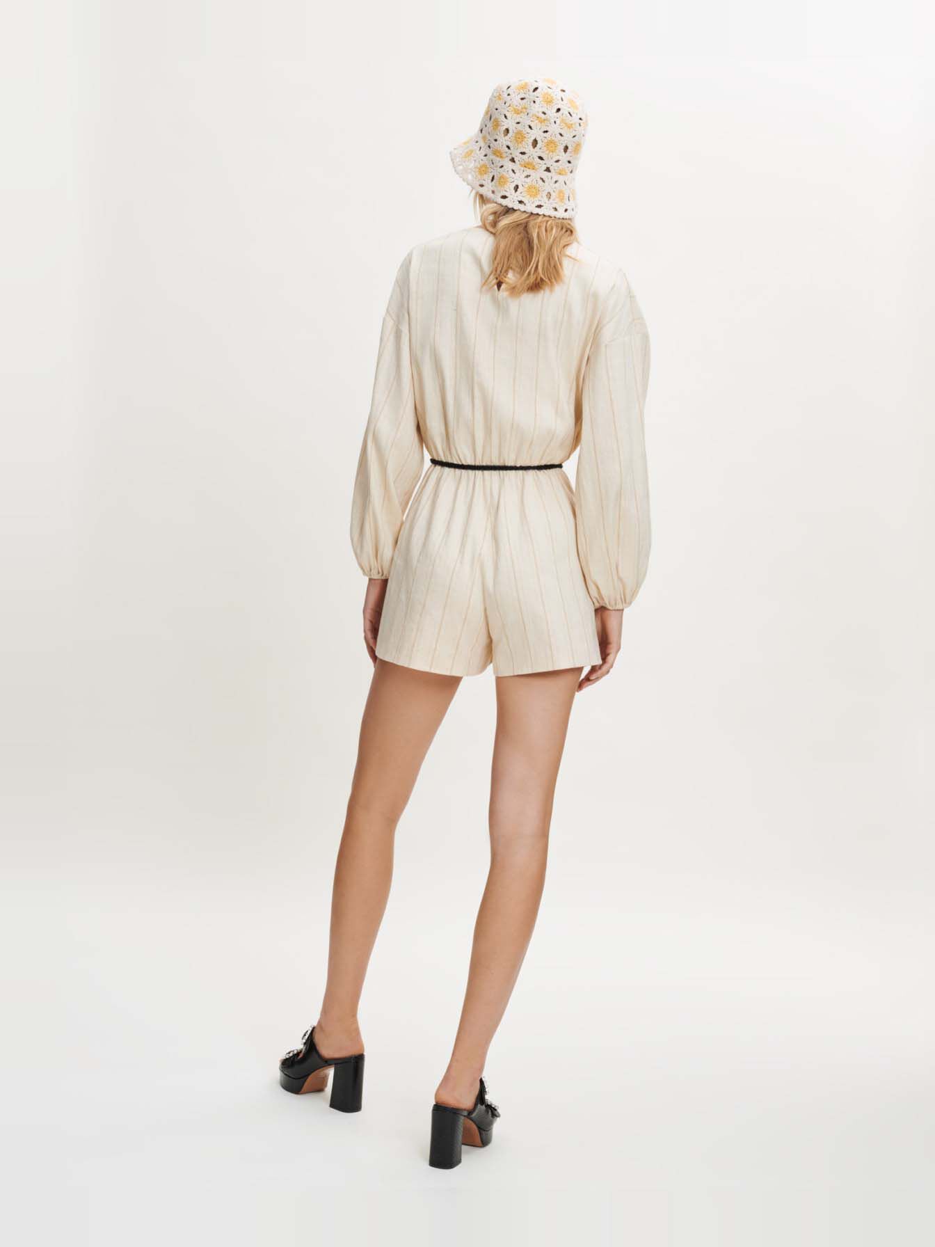 Korte jumpsuit van linnen en katoenmix - Beige