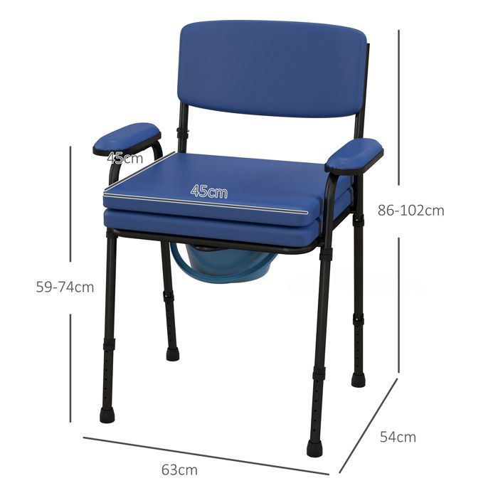 Silla inodoro - HOMCOM - Inodoro multifuncional antideslizante 5 en 1 con cubo extraíble - acero - azul