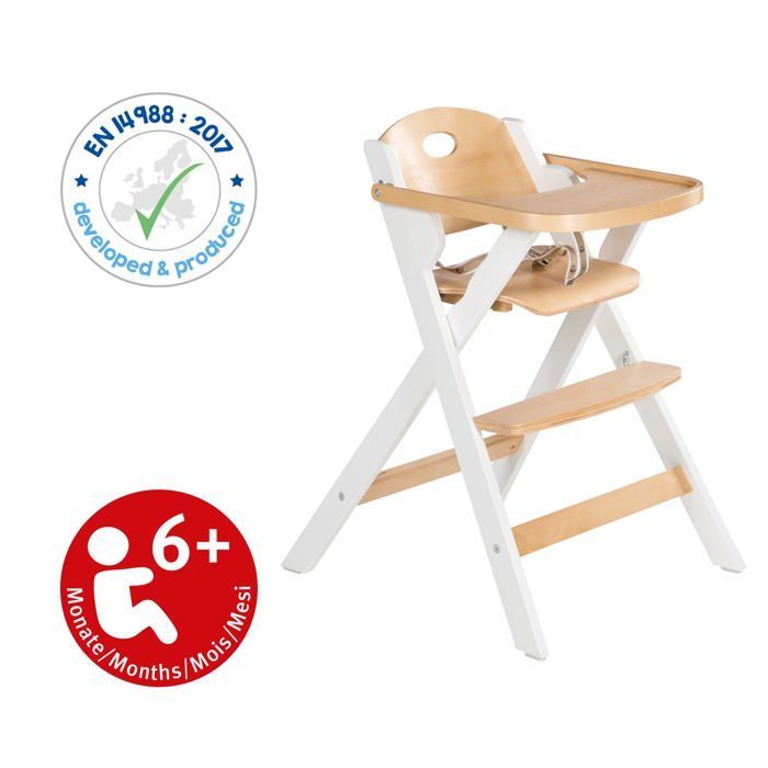 Trona plegable - ROBA - FOLD UP SMART - Bandeja para comida + arnés de seguridad - Madera / Blanco