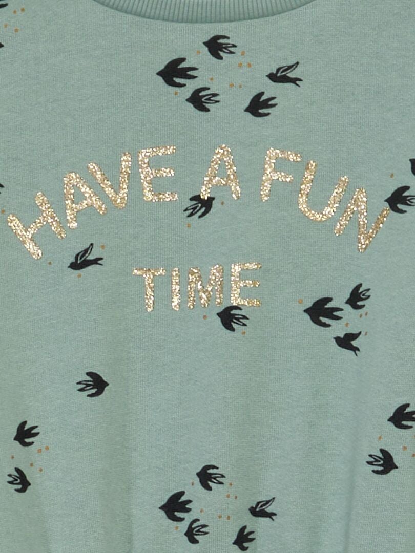 Getailleerde sweatshirtjurk met print - BLAUW