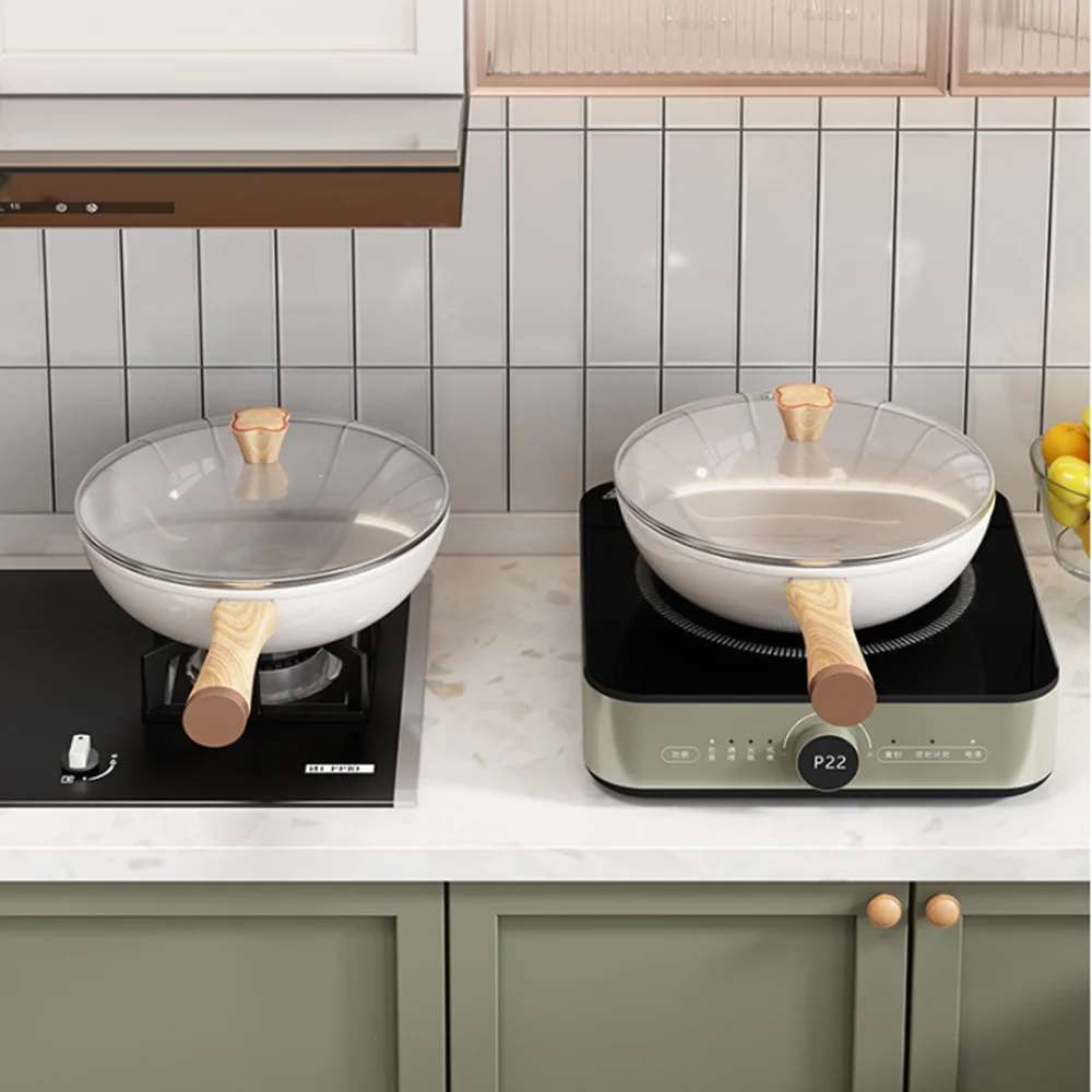 Poêle wok antiadhésive en céramique de 30 cm, idéale pour la cuisson des steaks, des crêpes et autres aliments. Compatible avec les plaques à induction et à gaz.