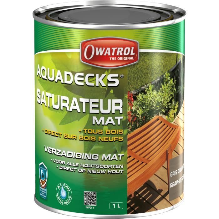 OWATROL AQUADECKS Saturateur Mat à l'Eau pour Protection Bois Exotiques Extérieurs Teck Ipé Bangkiraï Acacia Maçaranduba Gris