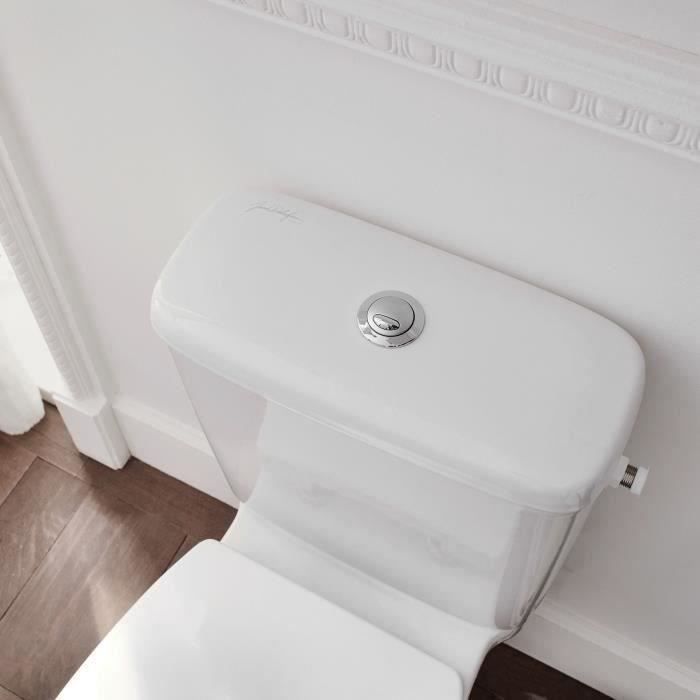Jacob Delafon E25852-00 WC au sol sans bride Gaspard 3/6L alimentation latérale, abattant extraplat declipsable.
