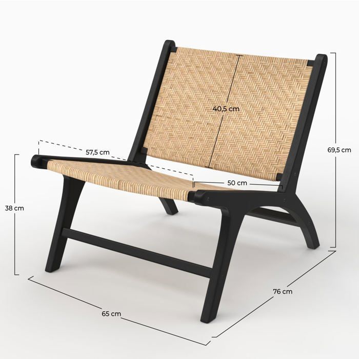 Sessel aus schwarzem Teakholz und Chevron-Rattangeflecht – Kilka – Rendez-Vous Déco