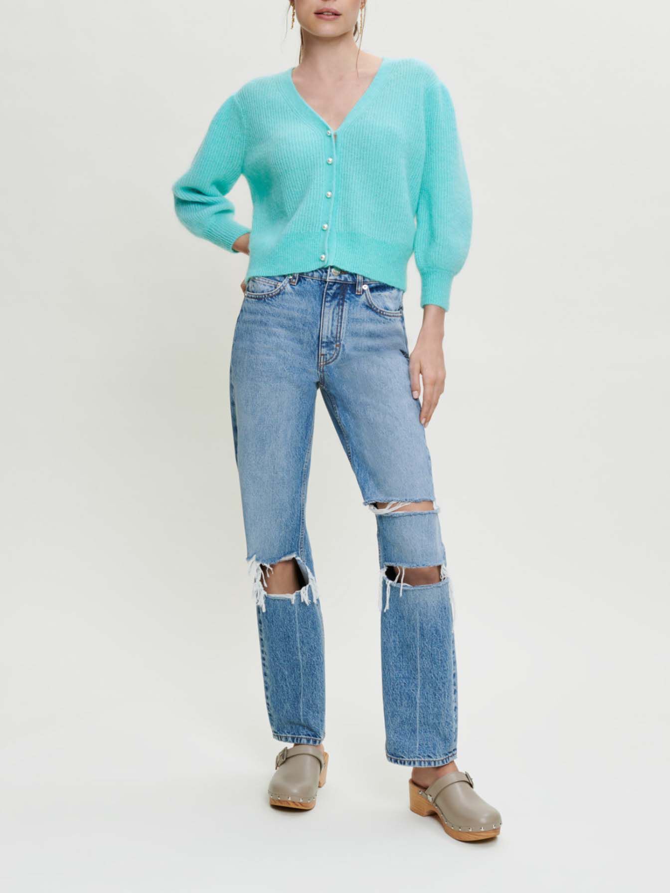 Pluche mohair vest - Turquoise