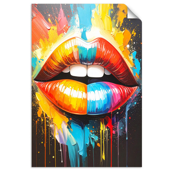 Plakat samoprzylepny Feeby Kolorowe usta efekt farby olejnej 20x30