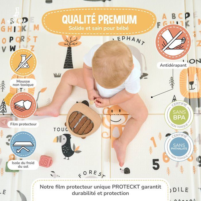 Tapis d'éveil pliable réversible et imperméable - 180x150x1cm | Tapis de jeu enfant en mousse - JUNGLE | SUPERBE BEBE