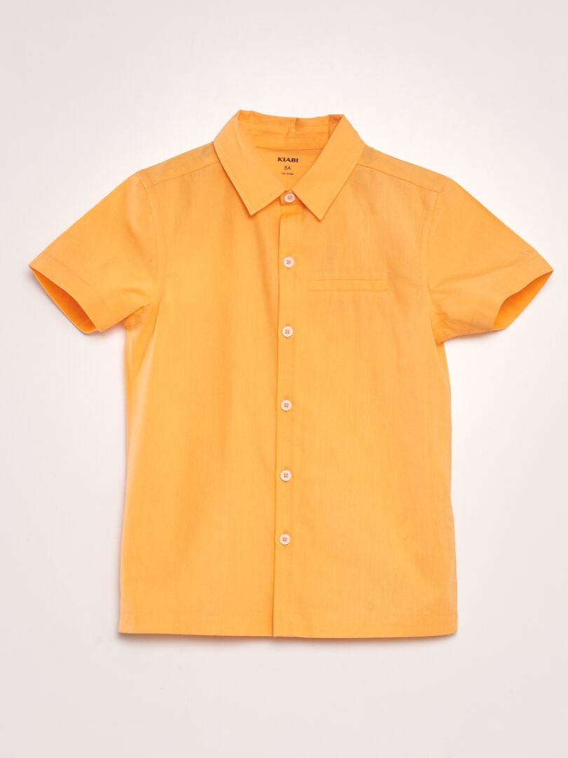 Camisa de manga curta de cor sólida - LARANJA