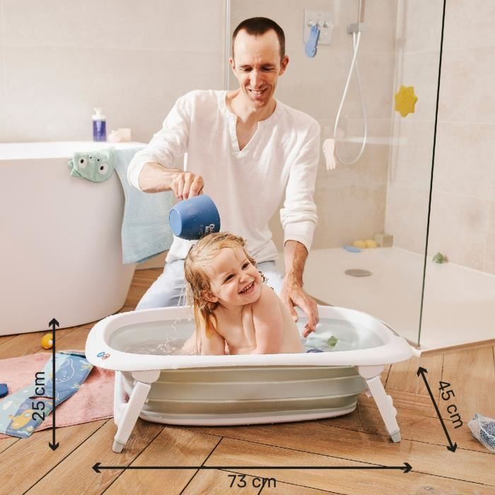 Bañera plegable BADABULLE, 35 L, súper compacta, tapón de drenaje con indicador de temperatura, diseño divertido.