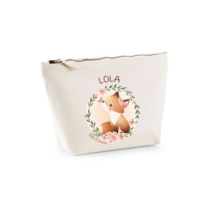 Lola Baby Love Fox Toilettas - Leuk toilettasje en make-uptasje voor kinderen - 100% katoen - Ritssluiting
