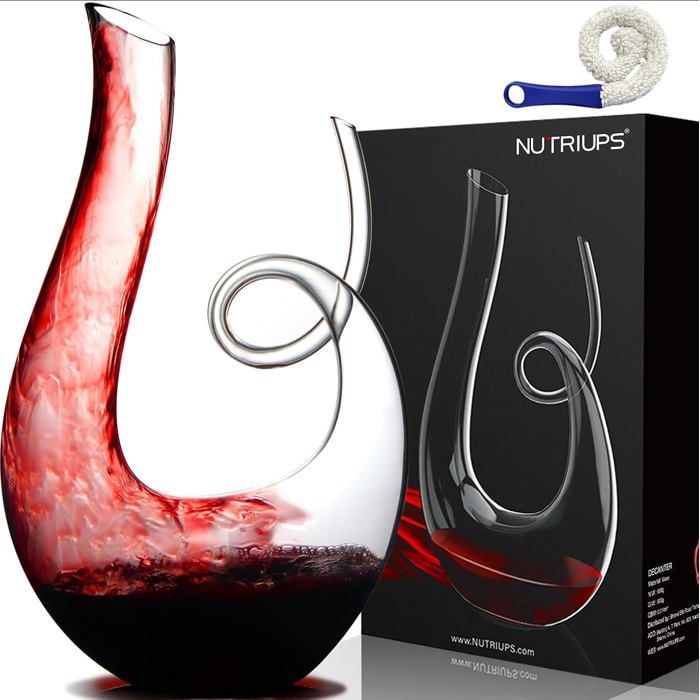 Carafe à décanter en forme de cygne - DOK - Verre soufflé à la main - Sans plomb - 1,2L - Brosse de nettoyage incluse
