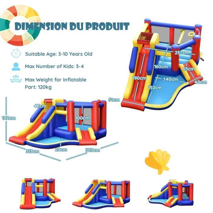 DREAMADE Inflatable Castle for Children - Slide, Trampoline, Pool, Climbing Wall - 383x313x182CM