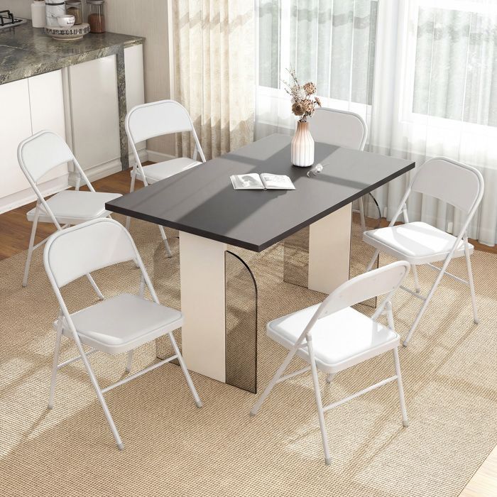 Lot de 6 chaises - HOMCOM - pliantes portables - avec coussin en revêtement synthétique et cadre en acier - blanc