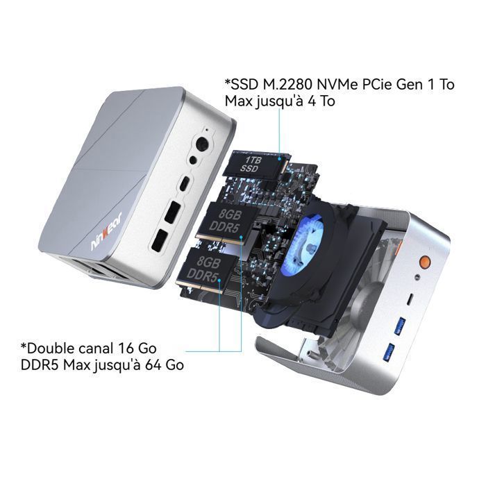 Mini PC Ninkear M8 con AMD Ryzen 7 8745HS - AMD Radeon 780M - 16 GB DDR5 - SSD da 1 TB - USB 3.2 - Display 4K - Windows 11 - WiFi 6E, BT 5.2