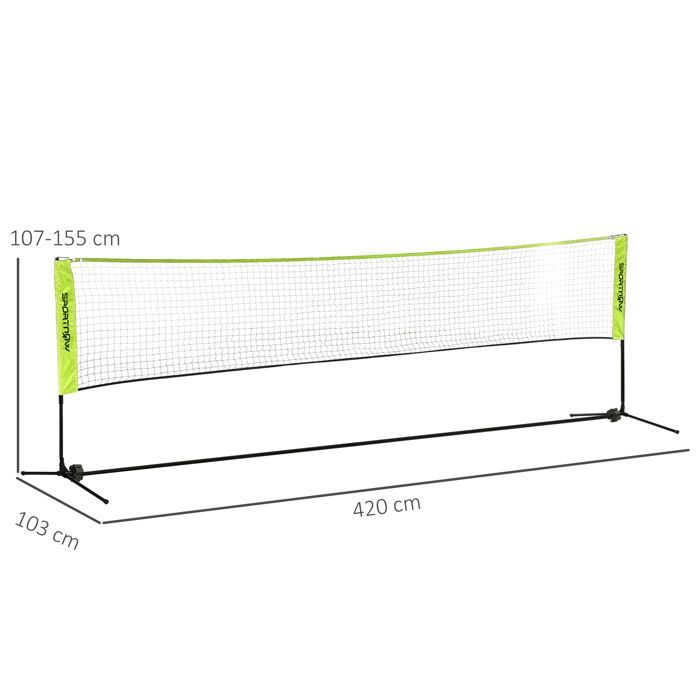 Badminton net - SPORTNOW - adjustable height from 107 to 155 cm - with carrying bag - metal frame - black, yellow