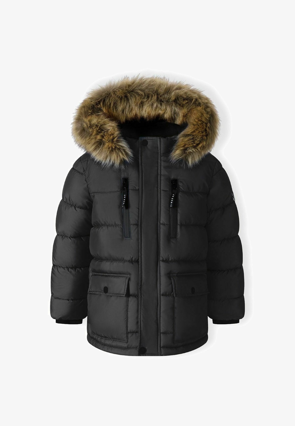 MINOTI WARME GEVOERDE JAS MET CAPUCHON VAN KUNSTBONT - Winterjas - zwart