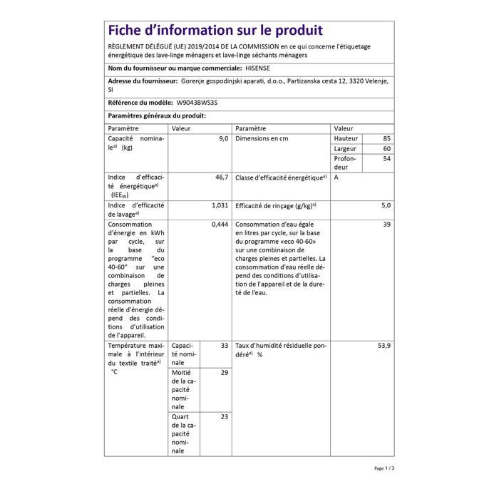 Hisense W9043BWS3S Frontlader-Waschmaschine