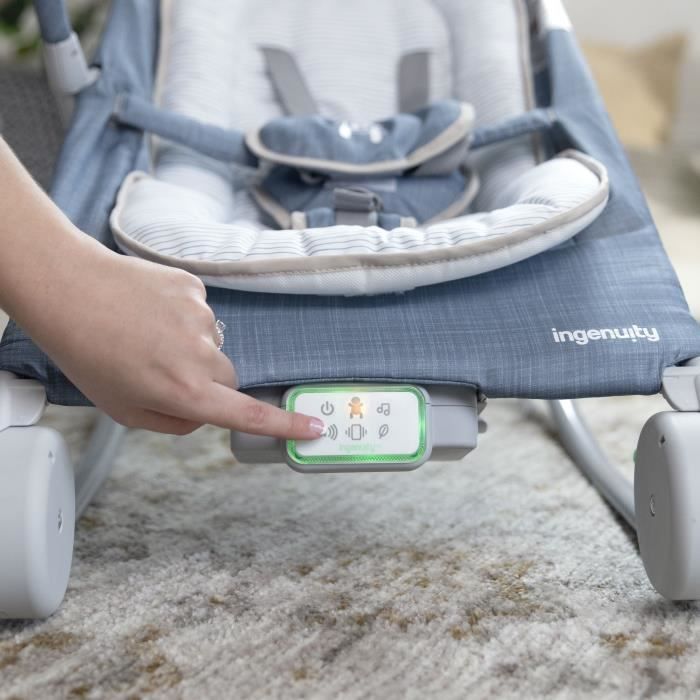 INGENUITY Baby Rocking Bouncer met buikmassage, chambraystof, babycadeau, ultracompact opvouwbaar met opbergtas