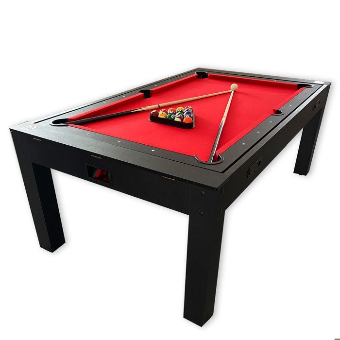 Mesa de bilhar multifuncional de 2,13 m, air hockey vermelha + mesa de tênis de mesa + tampo de mesa – Strike