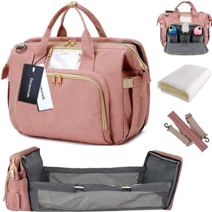Baby-Wickeltasche, große wasserdichte Wickeltasche, faltbare Reise-Babybetttasche, Rosa