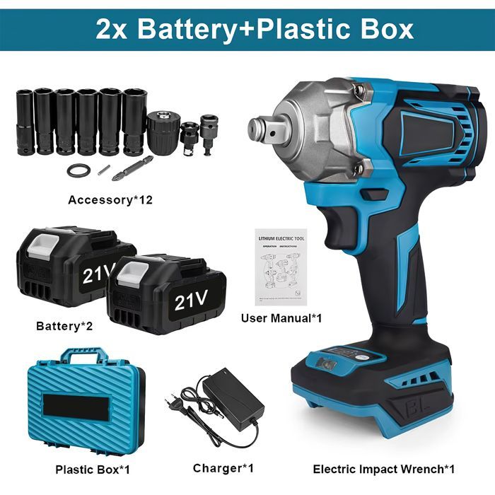 Llave de impacto inalámbrica de 1200 Nm, llave de impacto eléctrica de 1/2 pulgada, para batería Makita de 18 V.