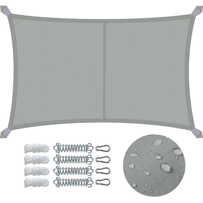 VOUNOT® Rectangular Waterproof Polyester Shade Sail with Mounting Kit 3x5m Grey