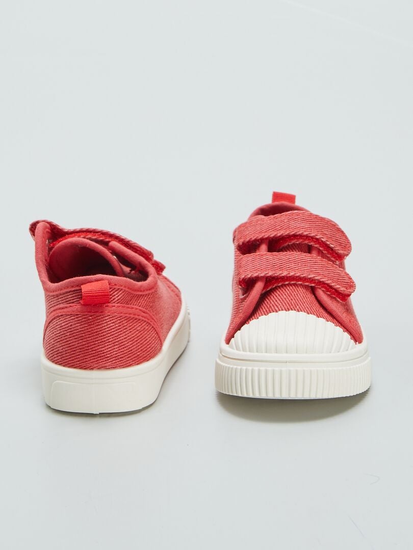 Lage denim canvas sneakers met scheuren - ROOD