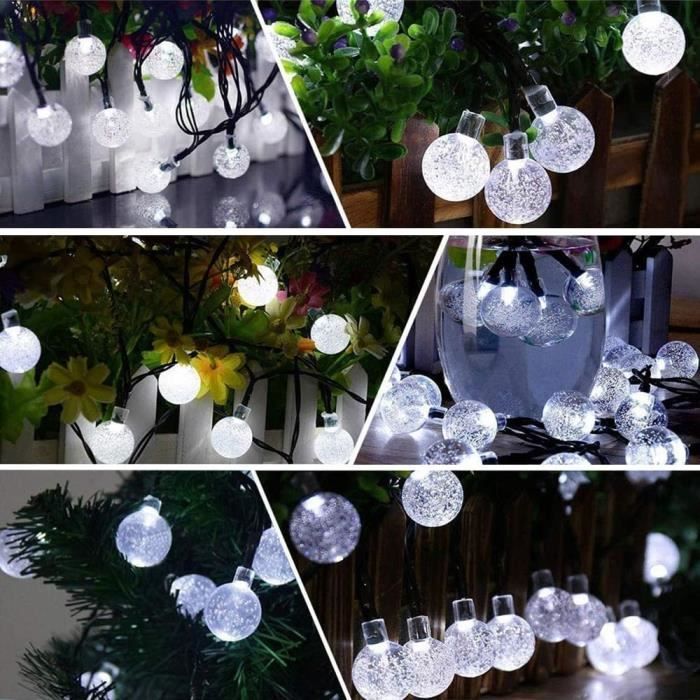 Guirnalda de luces solares impermeables de 6,5 m con 30 LED, 8 modos, para exteriores, jardín, patio y fiestas (Blanco)