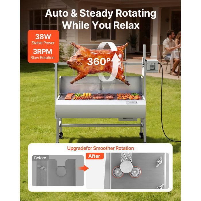 Barbacoa de carbón VEVOR con asador eléctrico - 38 W - Asador de carbón - Capacidad de carga de 60 kg