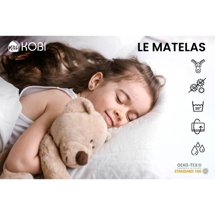 Cama infantil FALA de 80x160 cm + somier de láminas + colchón + cajón + barandilla de seguridad