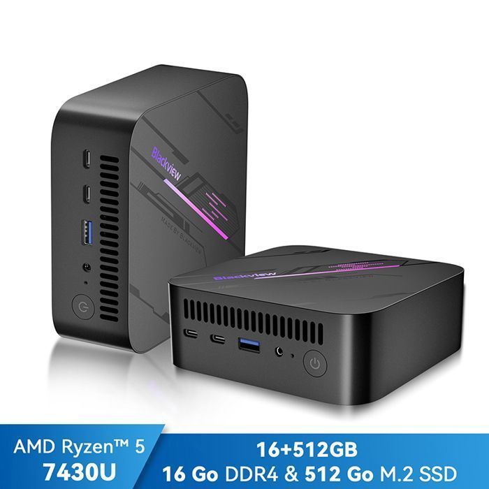 Blackview MP100 Mini PC Ryzen 5 7430U 16GB 512GB Win 11 Pro – Silent & Fast – 4K Triple Screen WiFi 6 Office