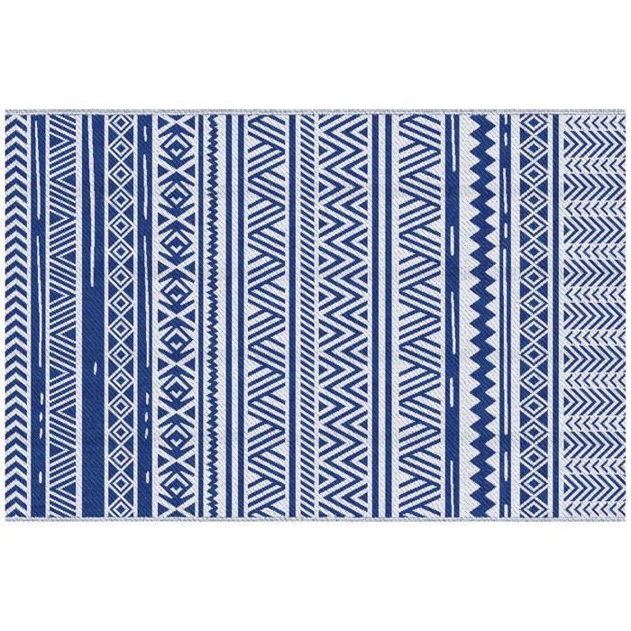 Tapis extérieur - Outsunny - style graphique réversible 2 motifs haute densité 310 g/m² décoration - PP - 2,74x1,82m - bleu blanc