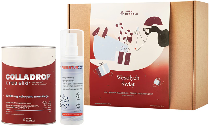 Kit de Natal Aura Herbals Colágeno + Prata Argentum200 - Suplemento alimentar - Kit de presente de Natal