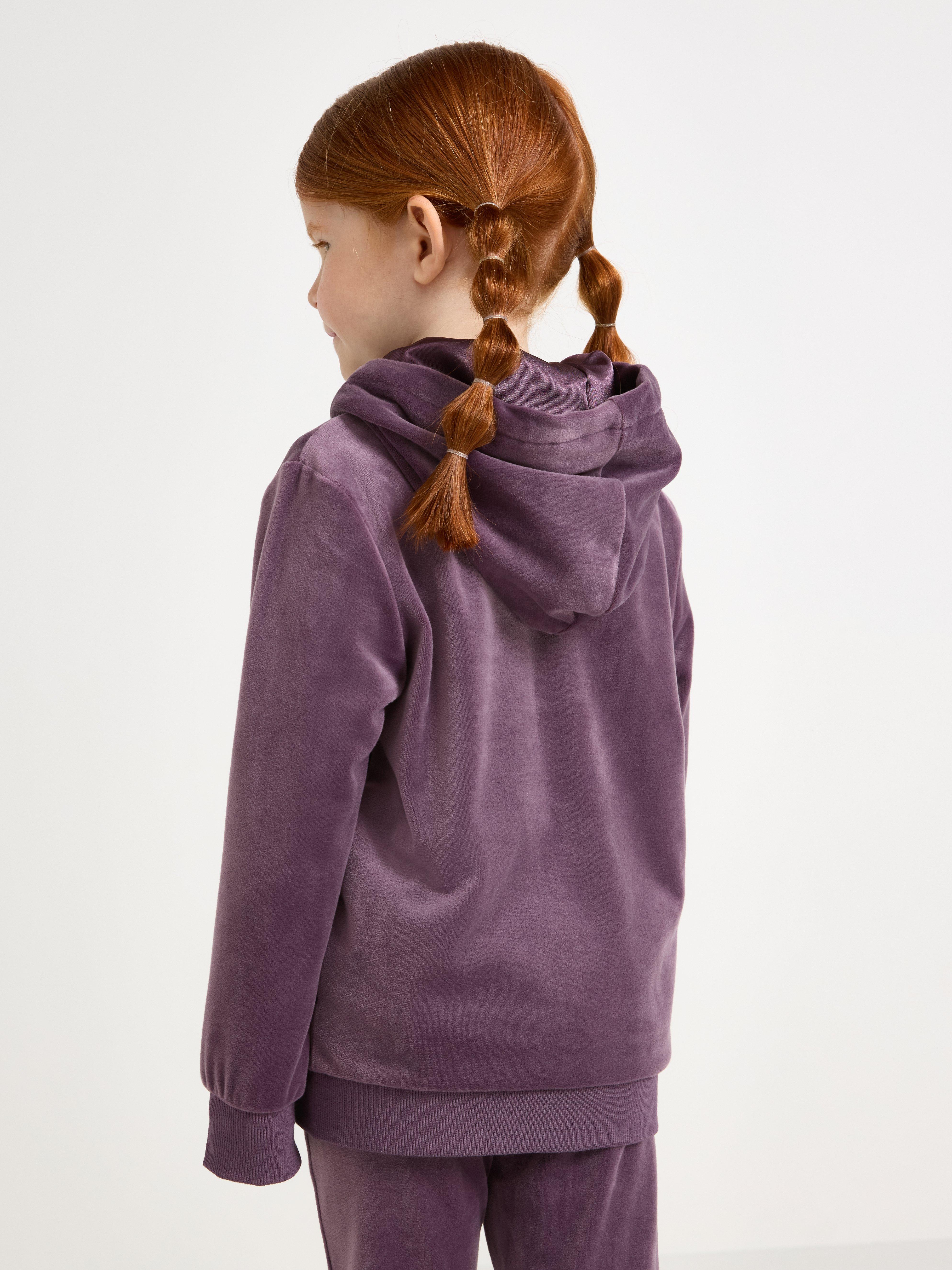 Sudadera con capucha de terciopelo color lila claro empolvado