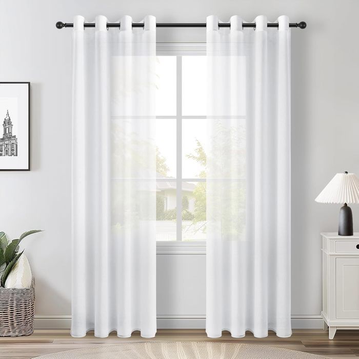 Topfinel White Sheer Curtain 140x200cm for Bedroom Windows, 2 Panels Sheer Indoor Curtains with Eyelets for Living Room