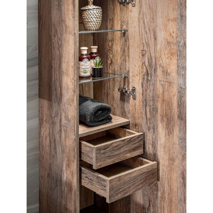 Conjunto de baño con lavabo doble de 120 cm + 4 armarios - Roble Rosario