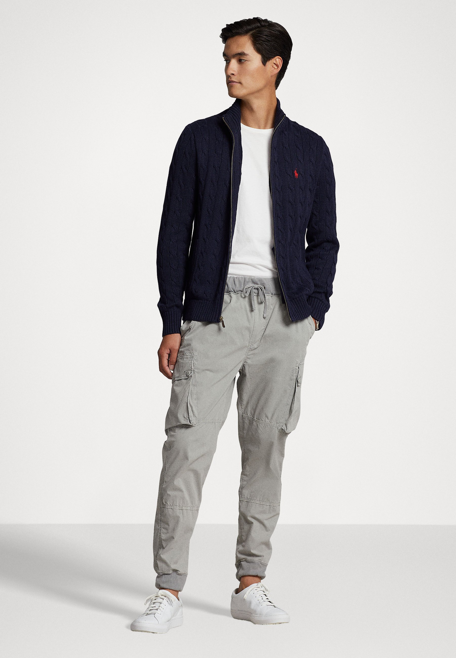 Polo Ralph Lauren kabelgebreide katoenen trui met volledige ritssluiting - Cardigan - donkerblauw
