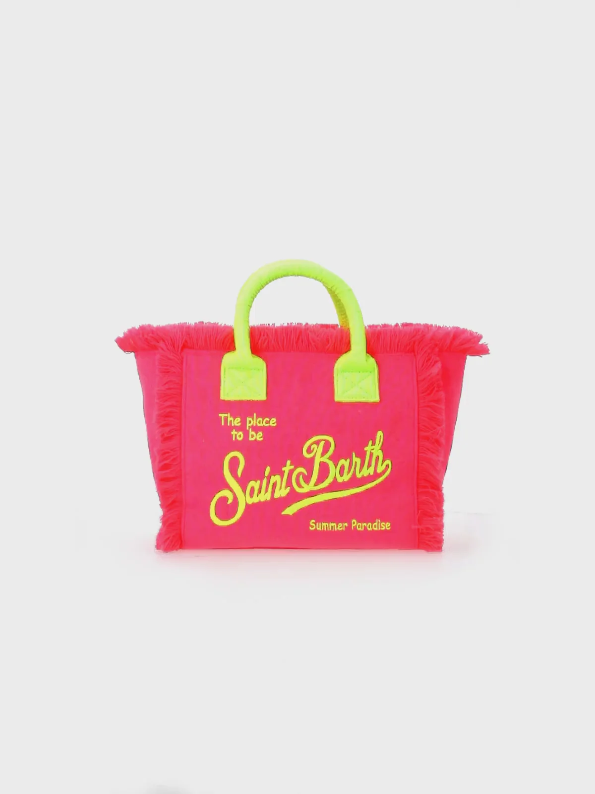 Colette Sponge Handtas | Fluoroze badstof met reliëf en gele details | Ritssluiting, afneembare schouderband | MC2 Saint Barth