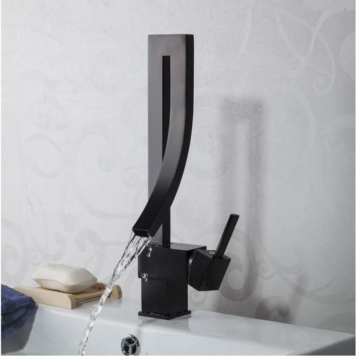 Robinet Salle de Bain Mitigeur pour lavabo à Vasque avec bec Cascade Monté sur plan Noir