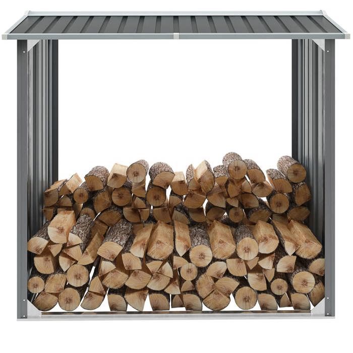 Leñera de acero galvanizado - JILL - 172x91x154 cm - Gris - Acero galvanizado - Tubos adicionales